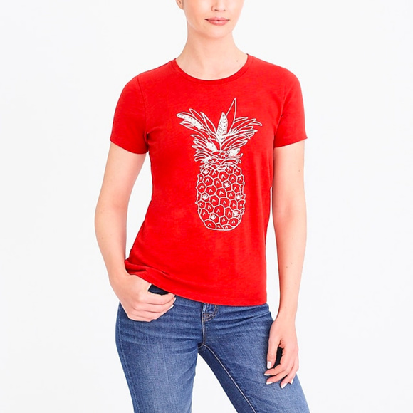 🆕 NWT🍍J. Crew Embroidered pineapple T-shirt - Picture 1 of 2